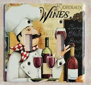 Chef Wine Kitchen Double Toggle Light Switch Cover 2 Gang Decorative Wall Plate - Picture 1 of 1
