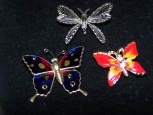 3 Cute Butterfly Brooches/Pins w/Enamel & Rhinestones - Picture 1 of 1