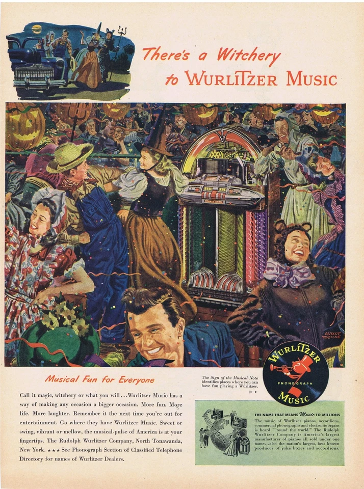 1947 Wurlitzer Jukebox Albert Dorne Halloween Party Print Ad - Image 1 of 1