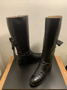 VALENTINO Ascot Ribbon Bow Corset Black Knee High Flat Riding Boot 40/10 Read - Picture 1 of 20