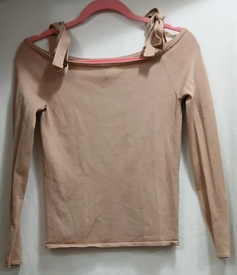 H&M разделенный женщин желтовато-коричневый длинным рукавом холодные плечи галстук ремень Топ размер M богемное новый без ЯРЛЫКОВ - Изображение 1 из 4