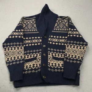 J Crew Sweater Mens Medium Blue Fair Isle Grandpa Lebowski Cardigan Wool Blend - Picture 1 of 10