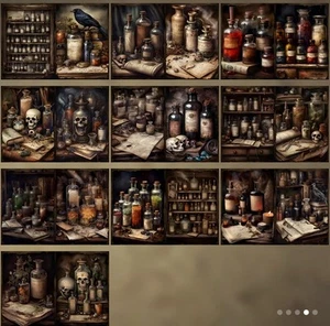 Antique Dark Academia Gothic Crow Apothecary Scrapbooking Paper 10 Pcs - Picture 1 of 4