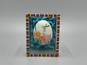 Vintage Chinese Hand Painted Egg of Flowers and Bird Glass Display Box Stand - Picture 1 of 8