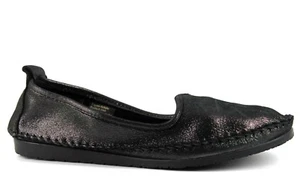 Andrea Conti Womens UK 5 EU 38 Black Metallic Leather Loafer Moccasin Shoes - Picture 1 of 9