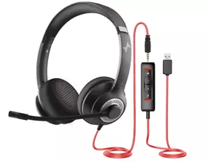 USB Headset with Mic for PC, On-Ear Computer Laptop Headphones with Noise - Picture 1 of 4