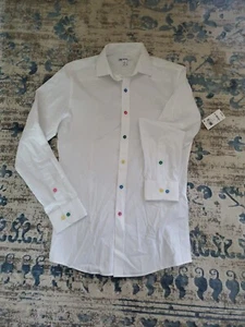 BAR III Slim Fit Herren Hemd mit farbigen Knöpfen weiß Größe Small - Bild 1 von 5