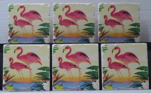 Counterart Absorbent Stone Coasters - Flamingo Tropical - Set of 6 - 4x4x1.222 - Picture 1 of 18
