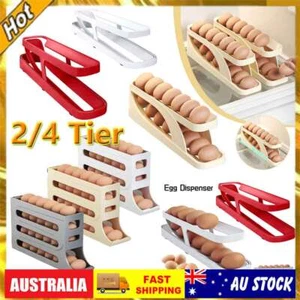 Automatic Scrolling Egg Rack Holder Storage Box Container Refrigerator 2/4-Tier - Picture 1 of 26