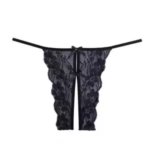 Pantias de encaje sin entrepierna Allure Lingerie Secrets doble mini arco - negro - sistema operativo - Imagen 1 de 4