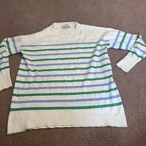 Loft Sweater Crew Neck Stripes Size Medium NWOT Green Never Worn - Picture 1 of 5