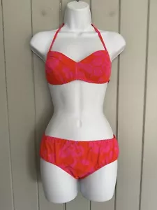 Vtg 60s 70s Tahiti Imports Hawaiian Cotton Bikini Swimsuit Orange Pink XS - Picture 1 of 8