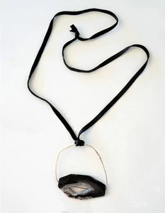 Forged Sterling 925 Brown Agate Geode Pendant Necklace  on Leather Cord - Picture 1 of 2