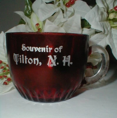 Tilton NH New Hampshire EAPG Ruby Stained Glass Souvenir Mug Cup - Image 1 of 4