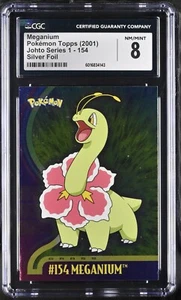 CGC 8 Meganium #154 Silver Foil Pokemon Topps Johto Series 1 2001 Pokemon Card - Picture 1 of 2