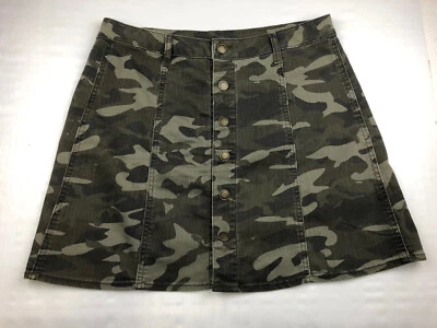 Faded Glory Green Camo Camouflage Button Up Front Short Skirt Womens Size 10 - Image 1 of 4