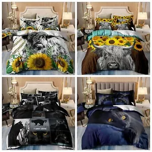 Highland Cow Duvet Cover Quilted Bedding Set Single Double King Size Pillowcases - Picture 1 of 57