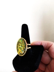 Golden Fire Resin Sparkle Ring with Major Bling in 18Karat GP Stainless-Steel - Picture 1 of 5