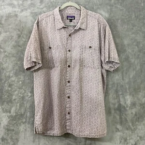 Patagonia Hemp Organic Cotton Button Up Shirt Men XXL Brown Geo print SS - Picture 1 of 10