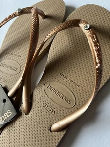 HAVAIANAS SLIM CRYSTAL FLIP FLOPS ROSE GOLD WOMENS SIZE 7/8 NWT - Picture 1 of 13