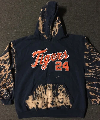Vtg Detroit Tigers Custom Bleach Dyed Hoodie L Jersey Michigan Lions 90s Grunge - Image 1 of 4