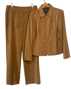Norton McNaughton Sz 10 2 Pc Suit Zip-Up Jacket & Pants Faux Suede Tan Western - Picture 1 of 19