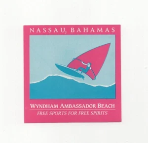 Etiqueta de equipaje de hotel vintage Wyndham Ambassador Beach NASSAU Bahamas windsurf - Imagen 1 de 2
