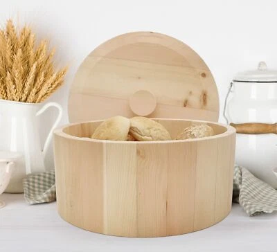 Pot à pain en pin cembro avec couvercle et garniture, pot en bois pour le pain - Photo 1/4