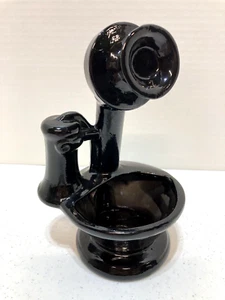Maceta telefónica candelabro vintage de cerámica aspecto retro negra decorativa - Imagen 1 de 9