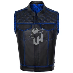 UH Herren Motorrad Leder Westen Touring Biker Street Weste Weste Blau - Bild 1 von 6
