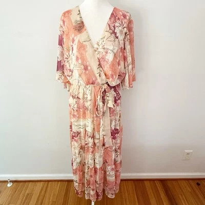 Vestido City Chic Para Mujer Floral Transparente Manga Acampanada En Niveles Talla 16 Boho Playa Foto 1 de 4