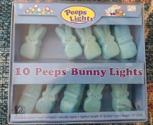 Vintage Peeps Bunny String Lights Blue Turquoise Glitter Set of 10 New Sealed - Picture 1 of 4
