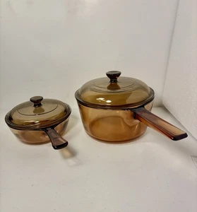 VISION Corning Cookware Amber 4 Pc Lot 0.5L & 1.5L PYREX Lids Sauce Pans Pots - Picture 1 of 10