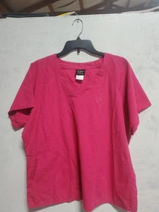 Womens Signature Medical Scrub Top Baby Phat XL Pink Short Sleeve V-Neck Pockets - Picture 1 of 5