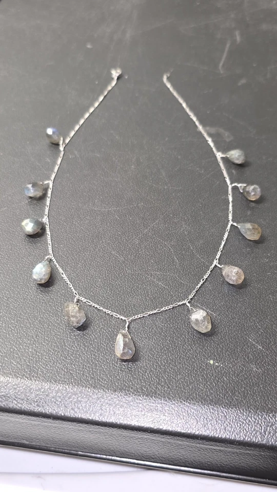 Collar gota pera piedras preciosas de plata de ley diseño de gota de ángel de labradorita... Foto 1 de 4