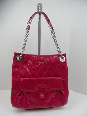 Antigo Bolsa de ombro Coach Fushia acolchoada vidro líquido couro envernizado grande - Imagem 1 de 4