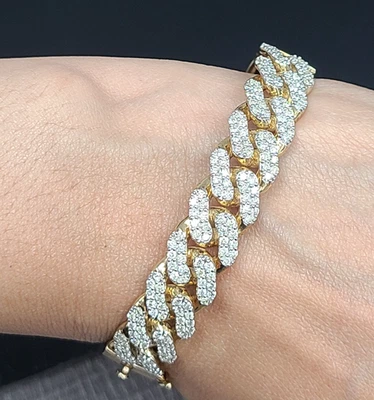 СДЕЛКА! Кубинский браслет из чистого желтого золота 10 карат с натуральными бриллиантами 3,50 карата 30 г - Изображение 1 из 4