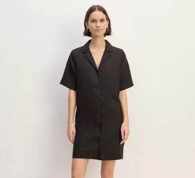 Everlane Linen Shirt Dress Womens L Black 100% European Flax Oversize Minimalist - Image 1 of 4