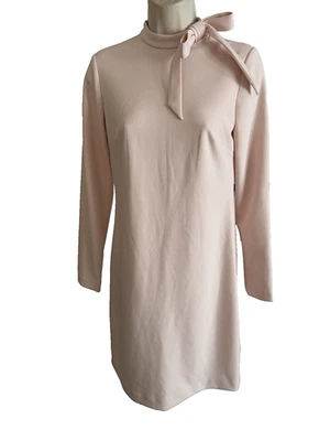 NEW $89 Calvin Klein pastel Pink shift dress band collar/w pussycat bow knee 2 - Image 1 of 4