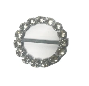 Women's Belt Buckle Vintage Silver Jeweled Rhinestone Round Slip Through - Picture 1 of 8