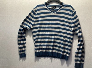 Suéter Banana Republic Para Hombre Mediano Azul Rayas Manga Larga Pullover - Imagen 1 de 7