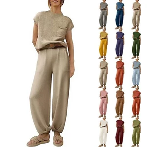Women's Lounge Sets Two Piece Outfits Knit Pullover Tops and High Waisted Pants - Picture 1 of 63