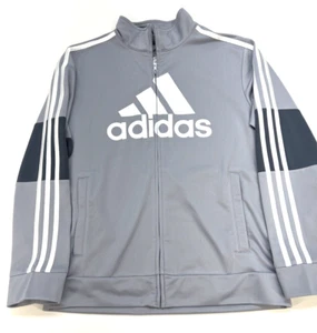 Adidas Reg Fit Full Zip Pockets Long Sleeve 3 Stripe Jacket Boys L (14-16) Gray - Picture 1 of 14