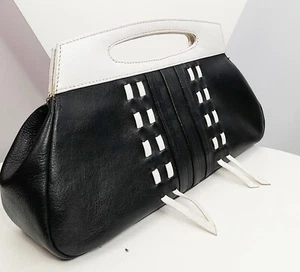 Black And Off White Cow Leather Clutch Bag - Picture 1 of 7