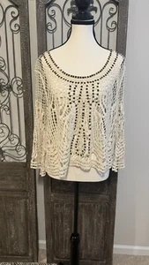 Ecote Urban Outfitters Womens Med Ivory Crochet Lace Top Silver Studded - Picture 1 of 5