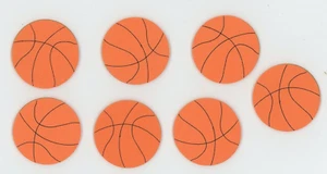 7 Stickers Orange Basketballs 1 1/2" x 1/16" - Picture 1 of 2