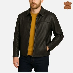Men's leather Jacket Black Motorcycle Biker Real lambskin Genuine Coat 001 - Picture 1 of 4