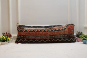 Red and Black Colors Vintage Turkish Rug Pillow, 12x36 inc Long Pillow Case, Lum - Picture 1 of 8