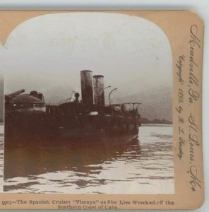 Spanish Cruiser "Vizcaya" Wrecked off Southern Coast Cuba Stereoview - Picture 1 of 4