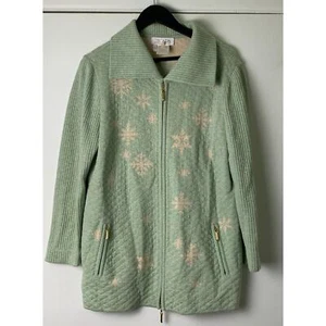 ESCADA LIGHT GREEN  FULL ZIP SWEATER SNOWFLAKE WOOL/CASHMERE SIZE 40 - Picture 1 of 11